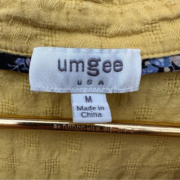 Umgee Gold Mustard Yellow Textured Cotton Button Down High/Low Raw Oversized Top - Picture 4 of 9